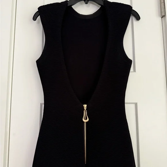 Aje Rushes Raffia Trimmed Ribbed Stretch Knit Dress Black - Picture 4 of 11